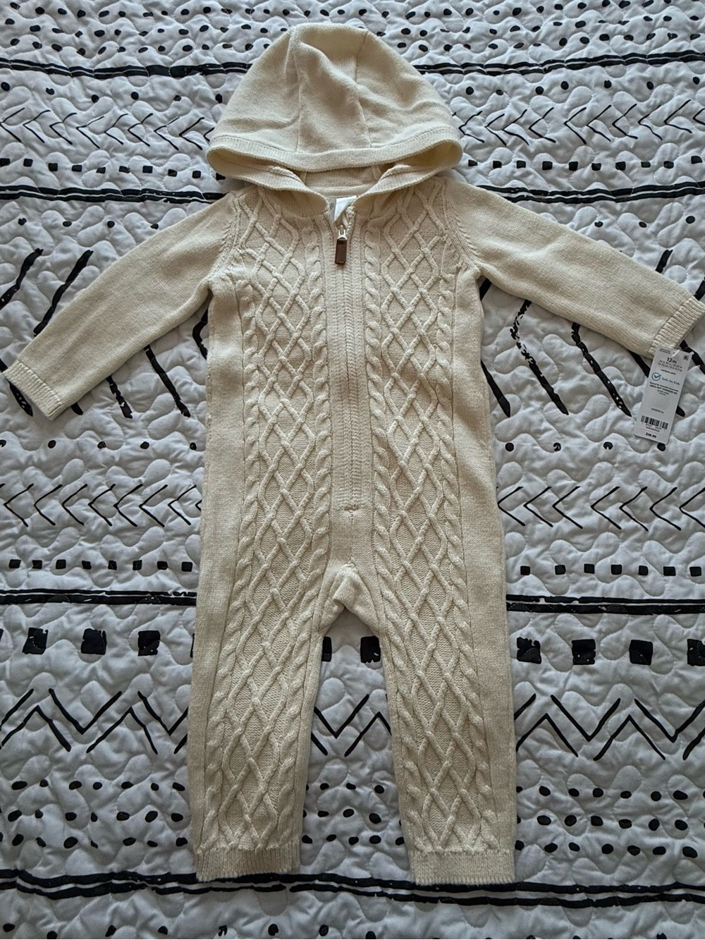 Carter’s Hooded Cable Knit One-Piece in Cream